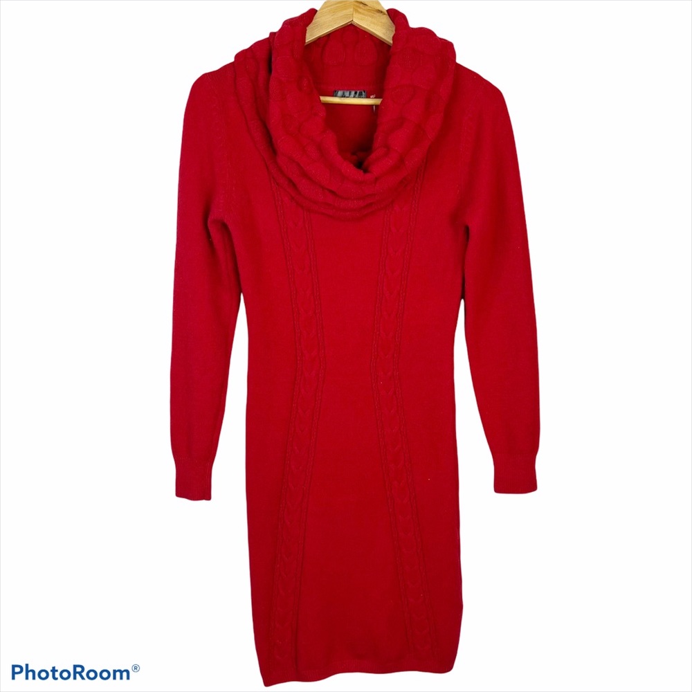EUC Love Token Red Cowl Neck Sweater Dress